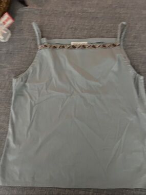 cotton. Paul and joe Slip Tank Top in Light Blue Embroidered Trim made in france